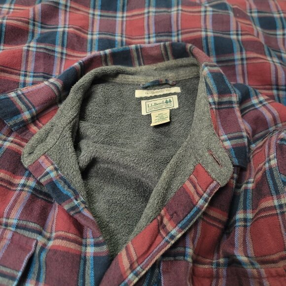 Vintage LL Bean Mens Fleece Lined Flannel Shacket Size L Button Lumberjack - Picture 5 of 11